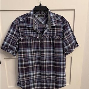 7 Diamonds Blue, Gray and Purple Plaid Casual Shirt